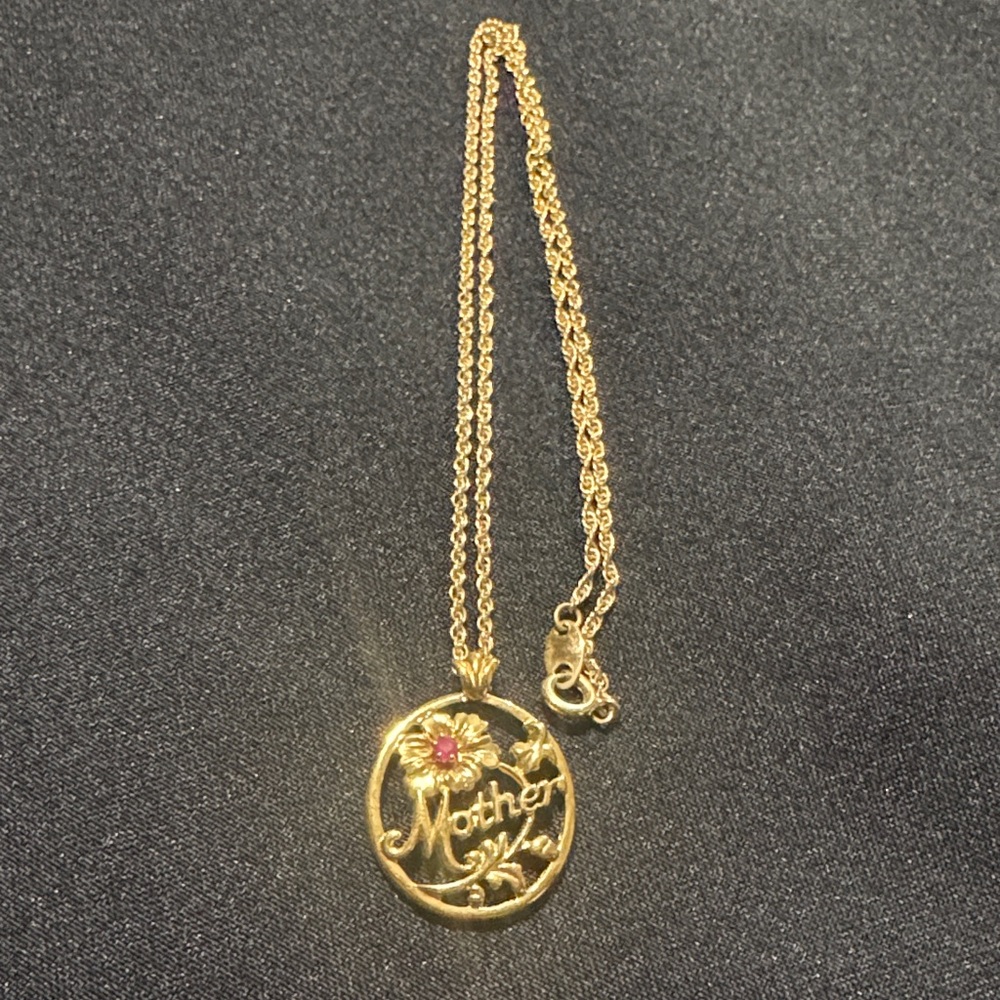 Gold 'Mother' Floral Pendant Necklace - Gold